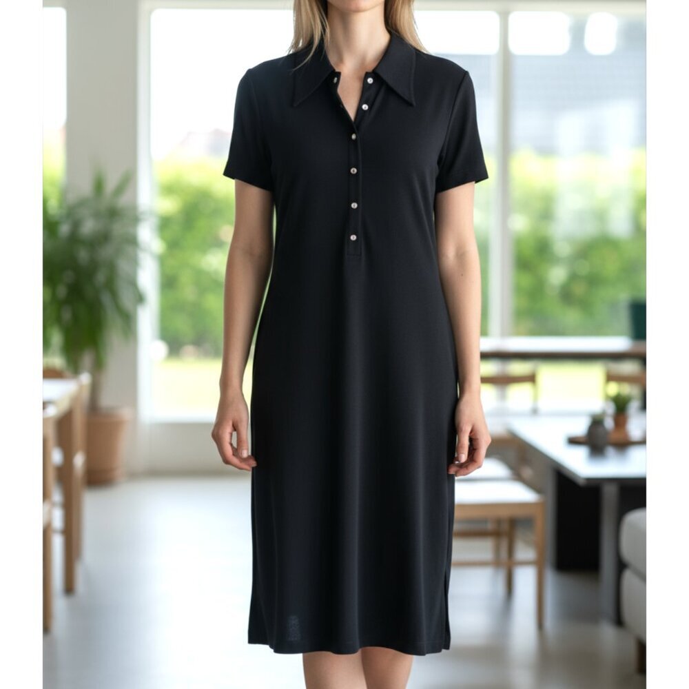 Barbara Bui Black Jersey Polo Collar Short Sleeve Shirt Dress Size 42/S